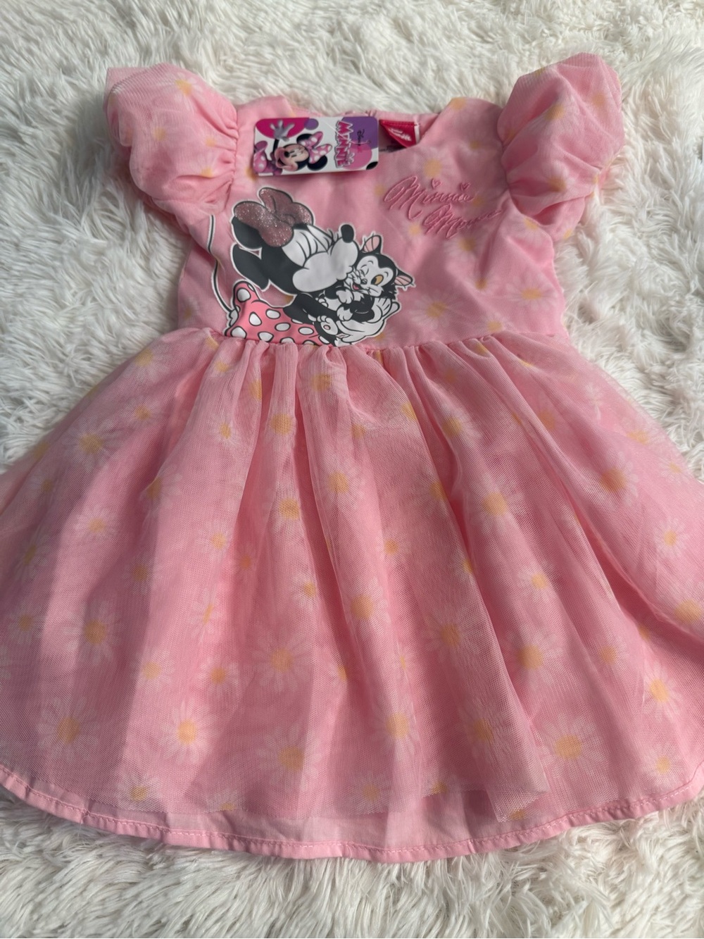 Disney Pink Minnie Mouse Daisy Puff Sleeve Dress